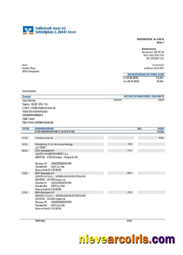 Germany Sparkasse Miltenberg-Obernburg bank statement, Word and PDF format